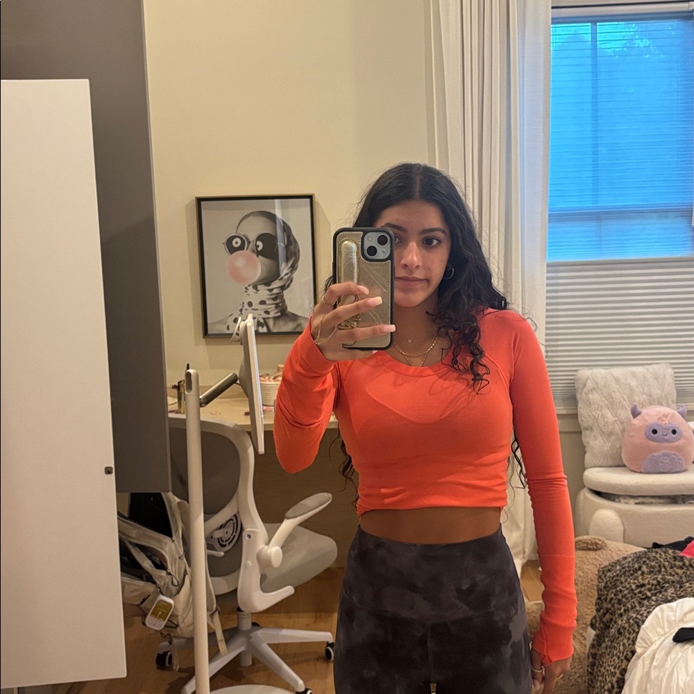 Orange Long Sleeve Crop Top